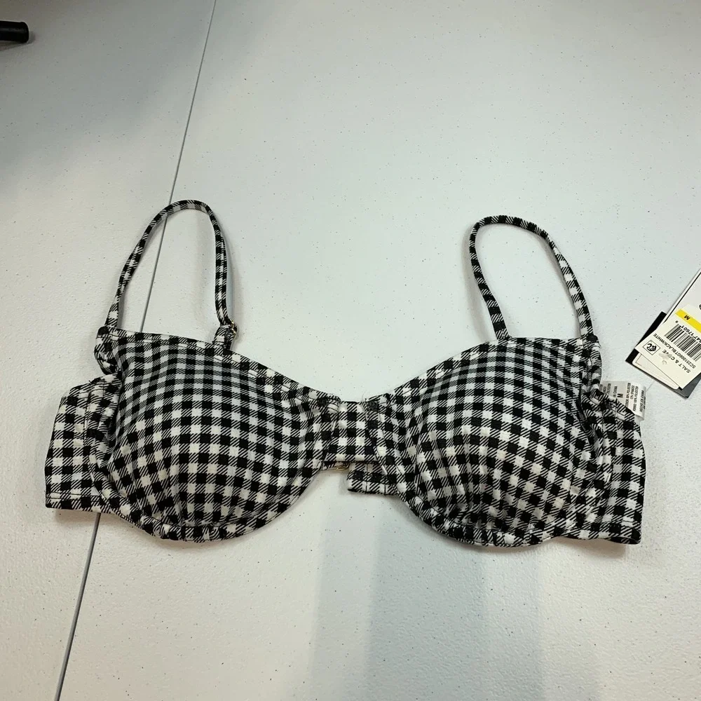 Salt & Cove Junior's Swim Bikini Top M Black White Gingham Plaid Underwire